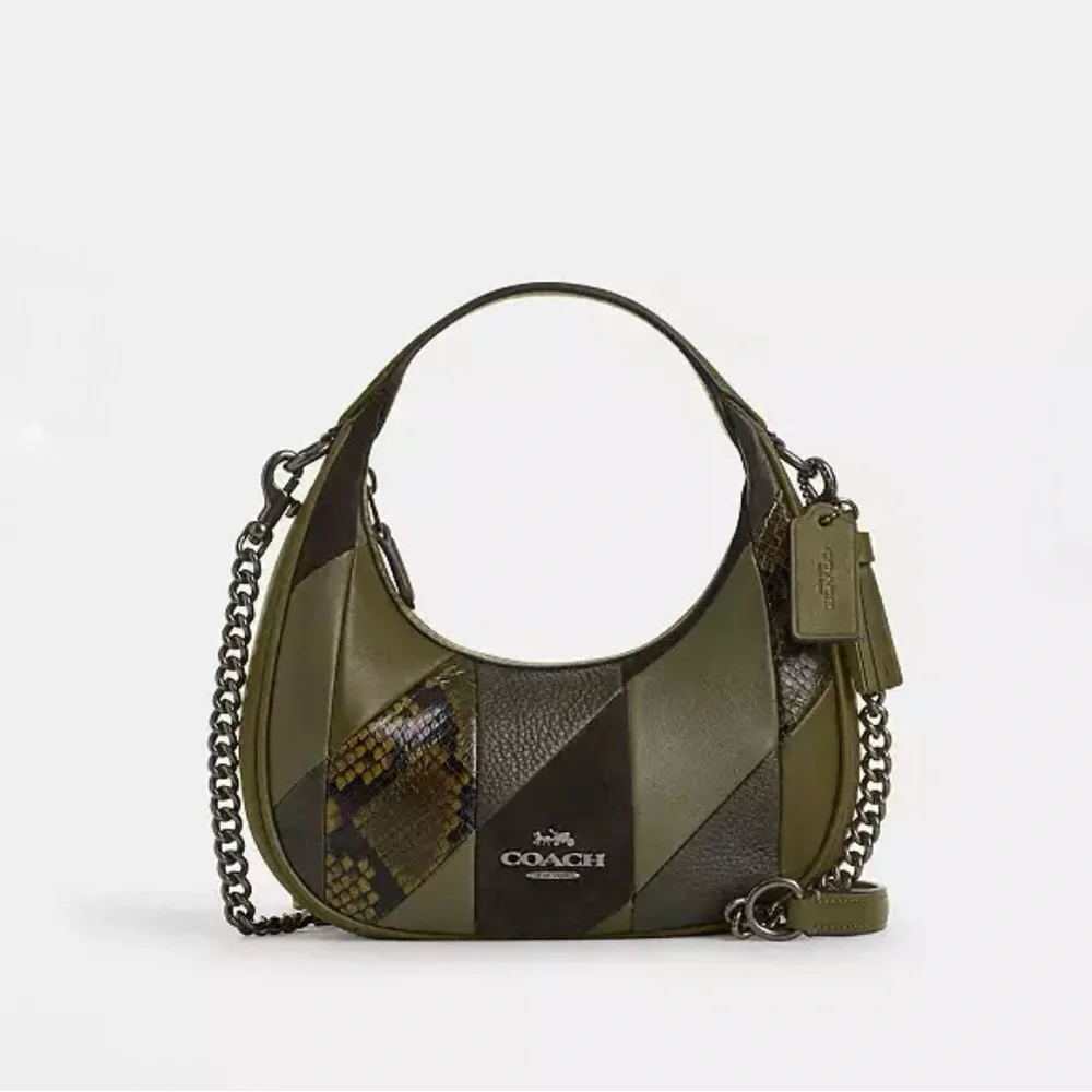 Coach Carmen Mini Crossbody Bag With Patchwork,Gunmetal/Olive Multi colorway. - Picture 6 of 7